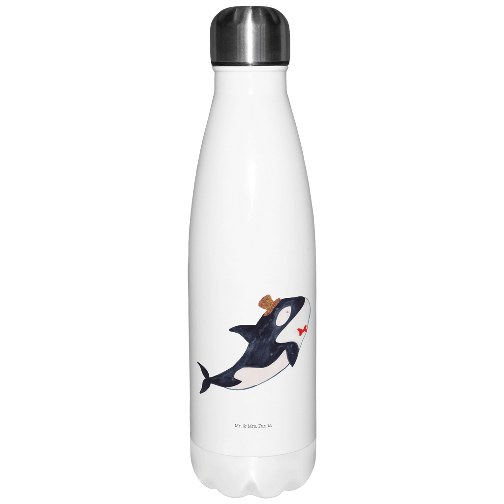 Thermosflasche Orca Zylinder Isolierflasche, Thermoflasche, Trinkflasche, Thermos, Edelstahl, Meerestiere, Meer, Urlaub, Narwal, Glitter, Konfetti, Glitzer, Geburtstag, Feier, Fete, Fest, Glückwunsch, Orca