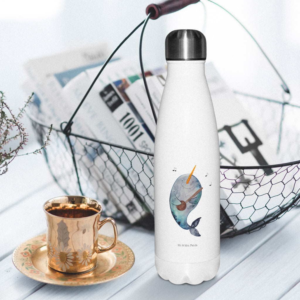 Thermosflasche Narwal Gitarre Isolierflasche, Thermoflasche, Trinkflasche, Thermos, Edelstahl, Meerestiere, Meer, Urlaub, Narwal, Wal, Tanzen, Probleme, Problemlösung, Frust, Gespräche, Gitarre
