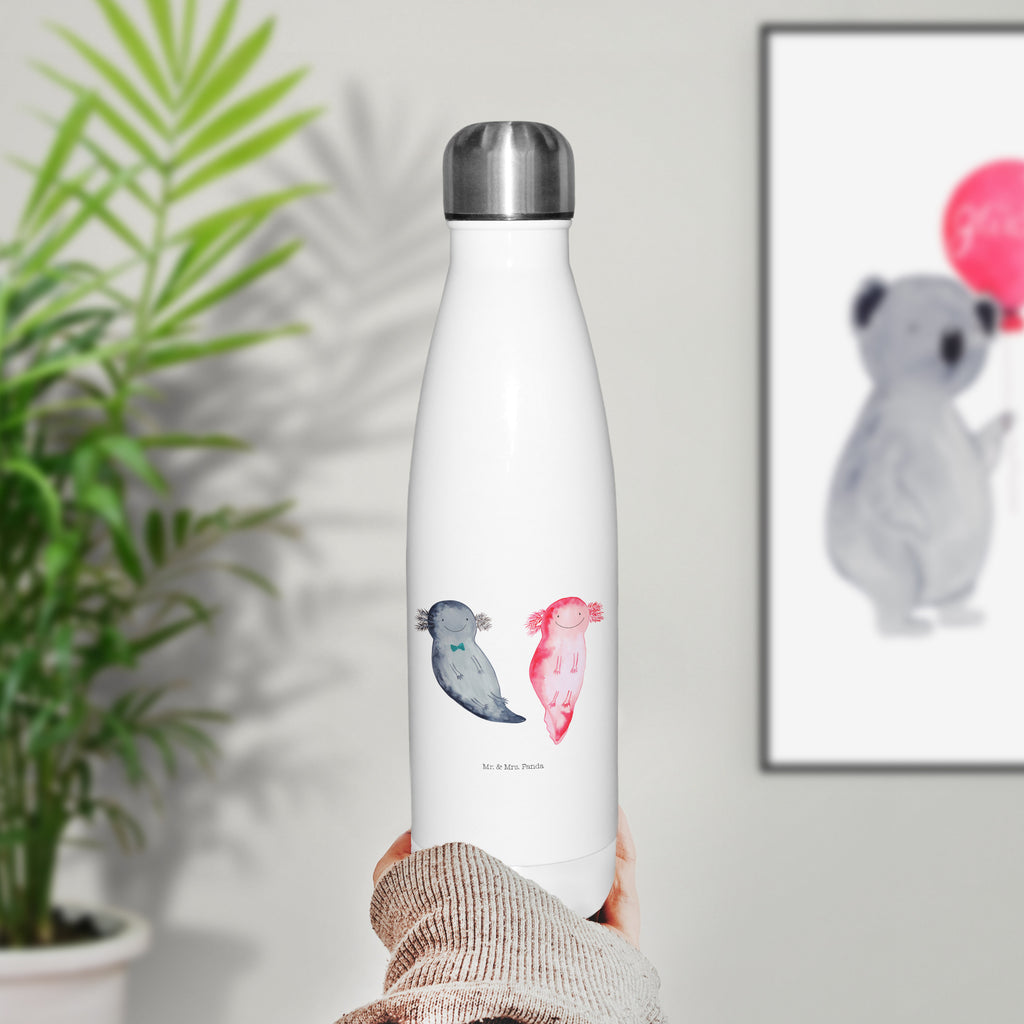 Thermosflasche Axolotl Axel+Lotte Isolierflasche, Thermoflasche, Trinkflasche, Thermos, Edelstahl, Axolotl, Molch, Axolot, Schwanzlurch, Lurch, Lurche, Liebe, große Liebe, Liebesbeweis, Freund, Verlobter, Ehemann, Jahrestag, Valentinstag