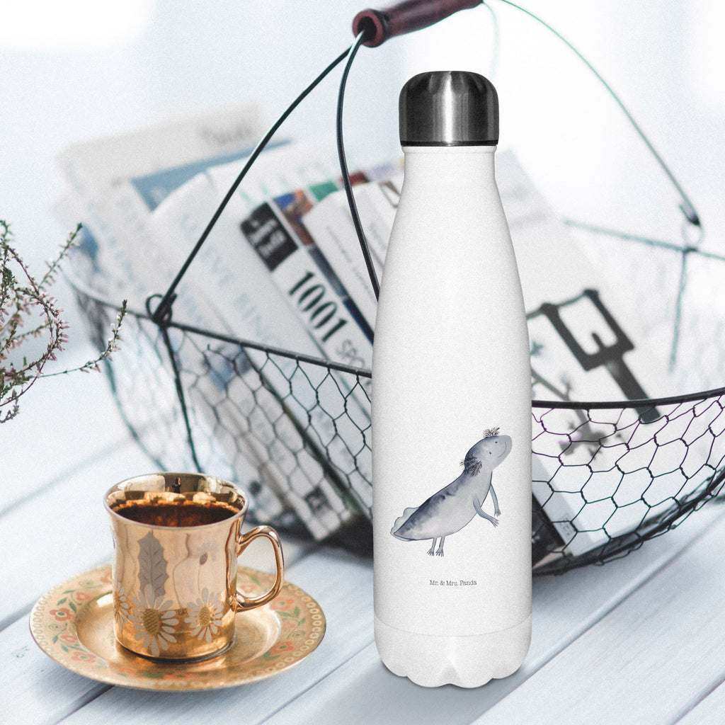 Thermosflasche Axolotl schwimmt Isolierflasche, Thermoflasche, Trinkflasche, Thermos, Edelstahl, Axolotl, Molch, Axolot, Schwanzlurch, Lurch, Lurche, Problem, Probleme, Lösungen, Motivation