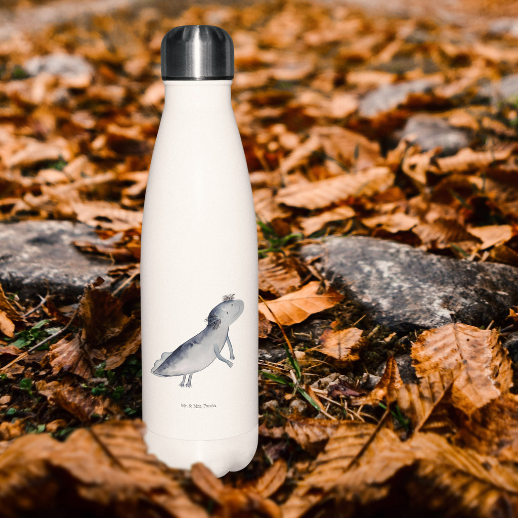 Thermosflasche Axolotl schwimmt Isolierflasche, Thermoflasche, Trinkflasche, Thermos, Edelstahl, Axolotl, Molch, Axolot, Schwanzlurch, Lurch, Lurche, Problem, Probleme, Lösungen, Motivation