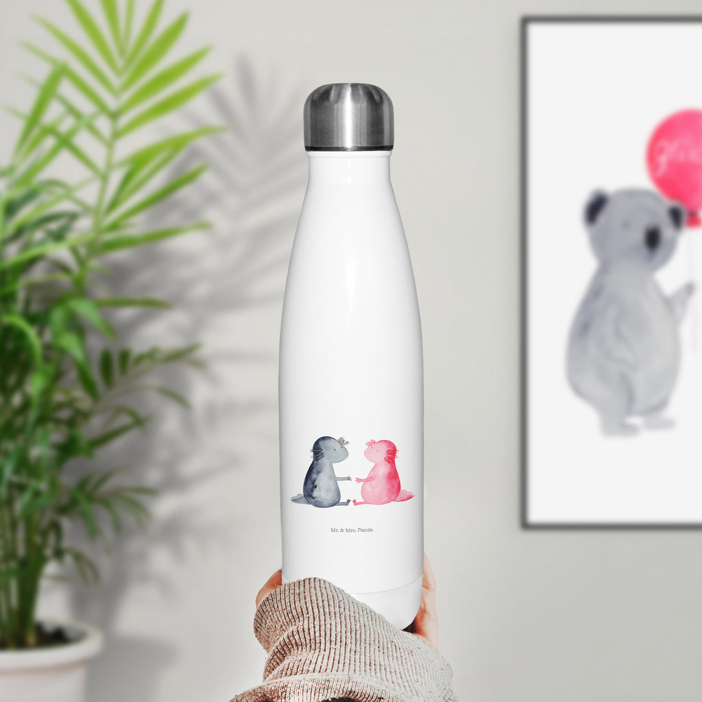 Thermosflasche Axolotl Liebe Isolierflasche, Thermoflasche, Trinkflasche, Thermos, Edelstahl, Axolotl, Molch, Axolot, Schwanzlurch, Lurch, Lurche, Liebe, große Liebe, Liebesbeweis, Freund, Verlobter, Ehemann, Jahrestag, Valentinstag