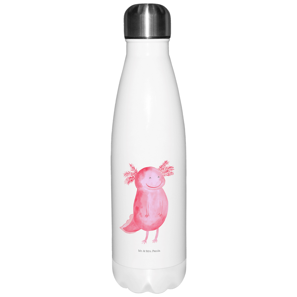Thermosflasche Axolotl glücklich Isolierflasche, Thermoflasche, Trinkflasche, Thermos, Edelstahl, Axolotl, Molch, Axolot, Schwanzlurch, Lurch, Lurche, Motivation, gute Laune
