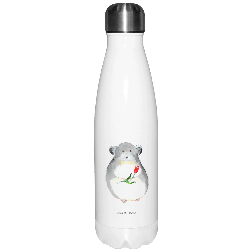 Thermosflasche Chinchilla mit Blume Isolierflasche, Thermoflasche, Trinkflasche, Thermos, Edelstahl, Tiermotive, Gute Laune, lustige Sprüche, Tiere, Chinchilla, Chinchillas, Liebeskummer, Kummer, Depressionen, traurig sein, Chaos, Glücklichsein, Büro, Büroalltag