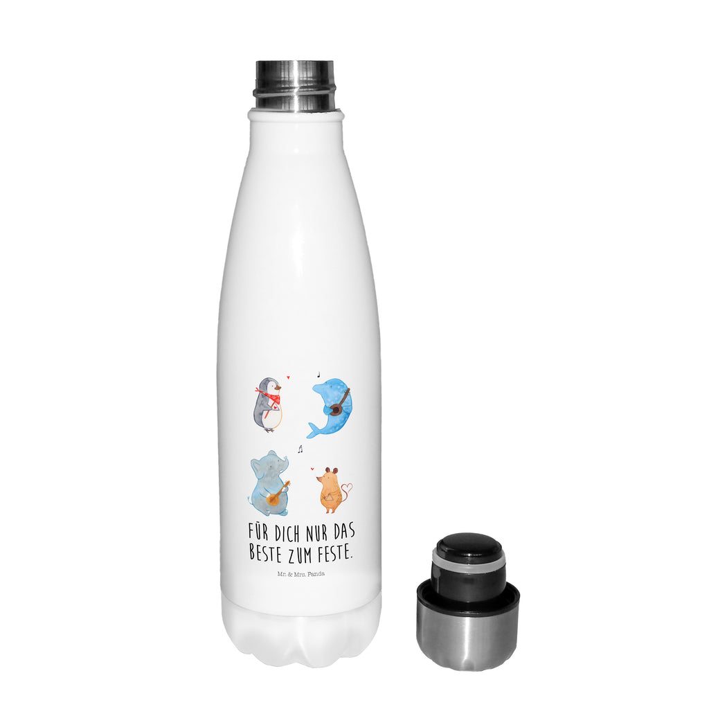 Thermosflasche Big Band Isolierflasche, Thermoflasche, Trinkflasche, Thermos, Edelstahl, Tiermotive, Gute Laune, lustige Sprüche, Tiere, Hund, Pinguin, Maus, Elefant, Delfin, Gitarre, Band, Triangel, Musikanten, Musik
