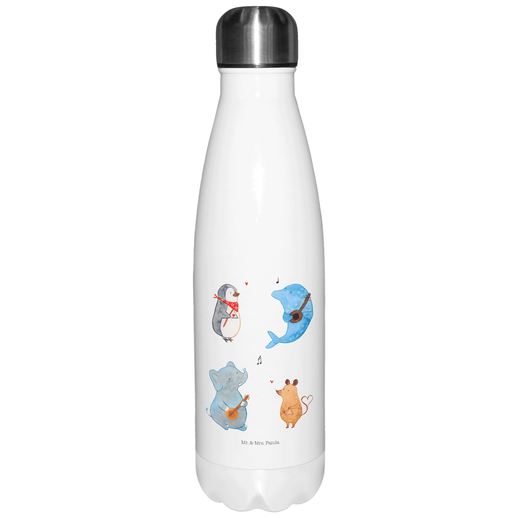 Thermosflasche Big Band Isolierflasche, Thermoflasche, Trinkflasche, Thermos, Edelstahl, Tiermotive, Gute Laune, lustige Sprüche, Tiere, Hund, Pinguin, Maus, Elefant, Delfin, Gitarre, Band, Triangel, Musikanten, Musik