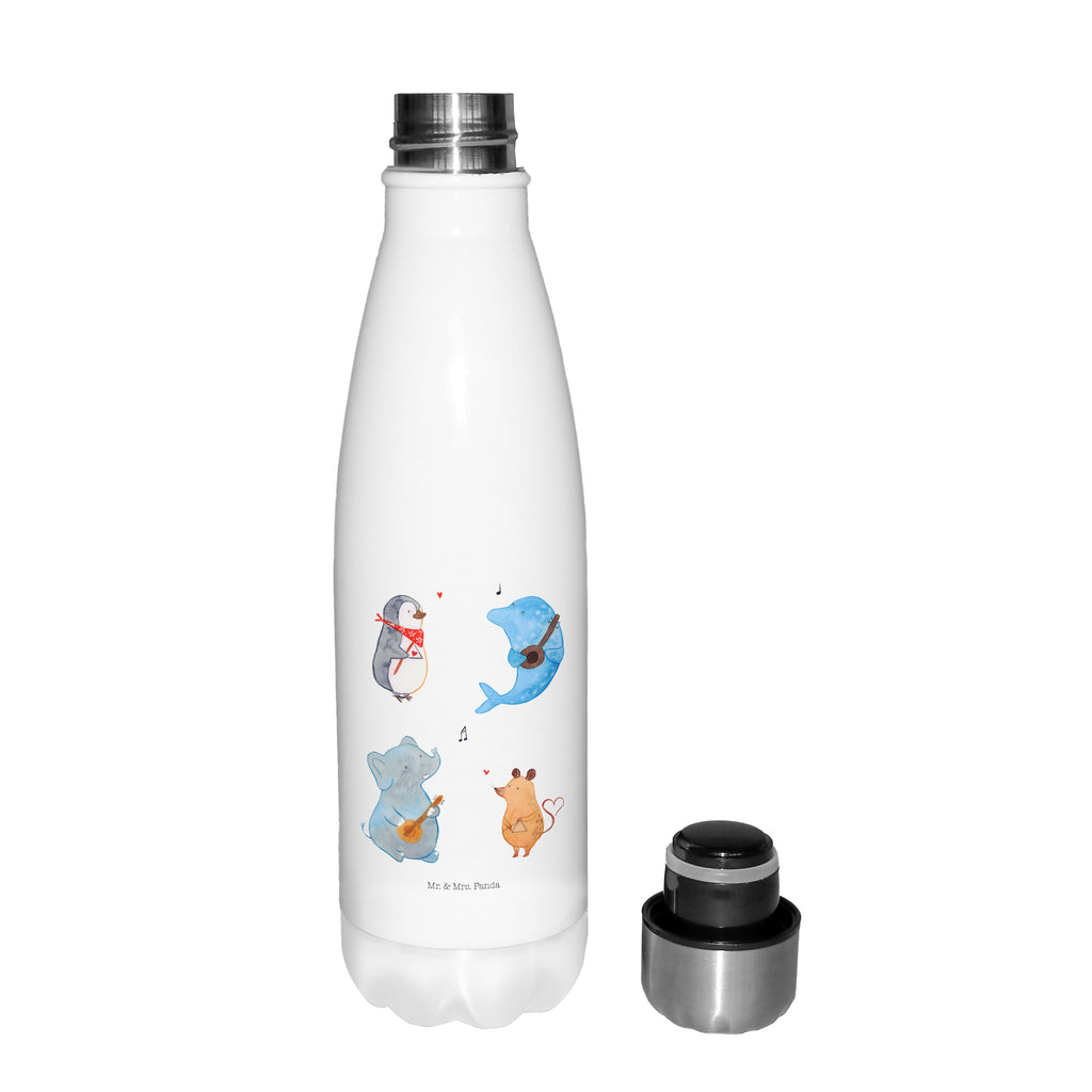 Thermosflasche Big Band Isolierflasche, Thermoflasche, Trinkflasche, Thermos, Edelstahl, Tiermotive, Gute Laune, lustige Sprüche, Tiere, Hund, Pinguin, Maus, Elefant, Delfin, Gitarre, Band, Triangel, Musikanten, Musik