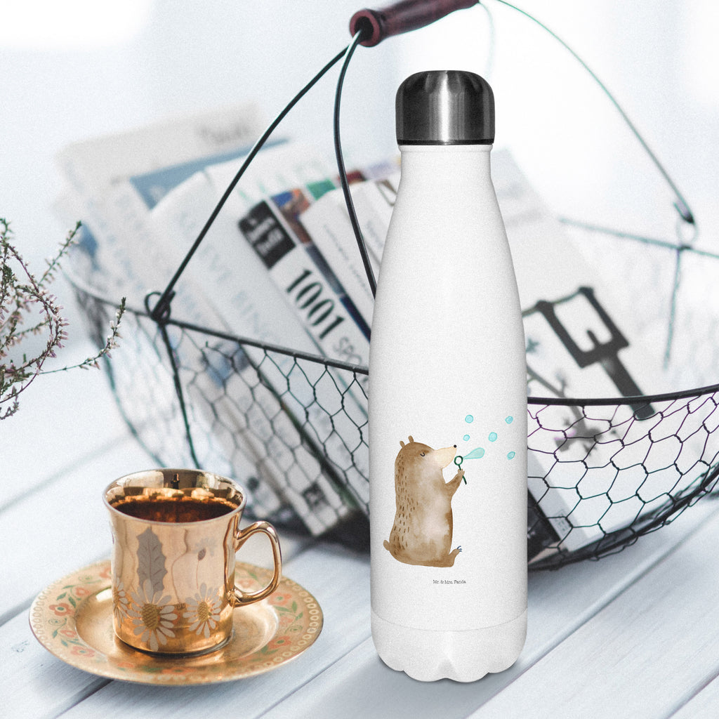 Thermosflasche Bär Seifenblasen Isolierflasche, Thermoflasche, Trinkflasche, Thermos, Edelstahl, Bär, Teddy, Teddybär, Seifenblasen Bär Lustig Sein Glücklich Traurig Happy