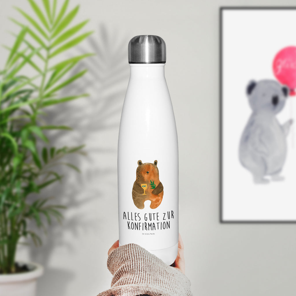 Thermosflasche Konfirmation-Bär Isolierflasche, Thermoflasche, Trinkflasche, Thermos, Edelstahl, Bär, Teddy, Teddybär, Konfirmation, Kirche, evangelisch, Gottesdienst