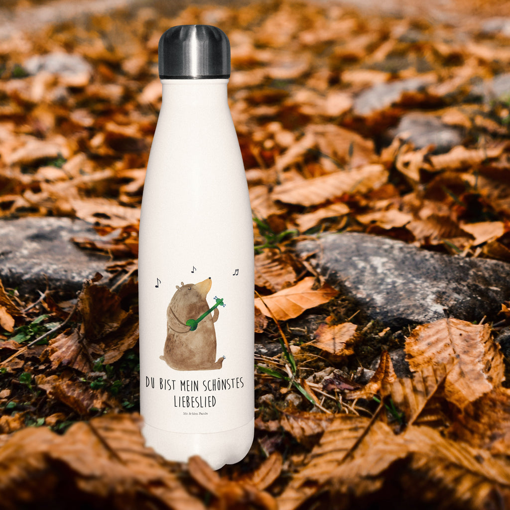 Thermosflasche Bär Lied Isolierflasche, Thermoflasche, Trinkflasche, Thermos, Edelstahl, Bär, Teddy, Teddybär, Bärchen, Bear, Liebeslied, Lied, Song, Valentinstag, Valentine, Geschenk, Partner, Liebe, Freundin, Frau, Herz, Spruch