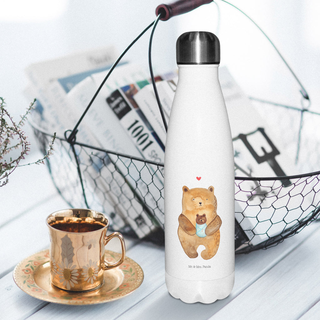 Thermosflasche Bär mit Baby Isolierflasche, Thermoflasche, Trinkflasche, Thermos, Edelstahl, Bär, Teddy, Teddybär, Eltern, Mutter, Baby, Taufe, Geburt, Nichte, Neffe, Enkel, Enkelin, Täufling, Geburtstag, Glückwunsch