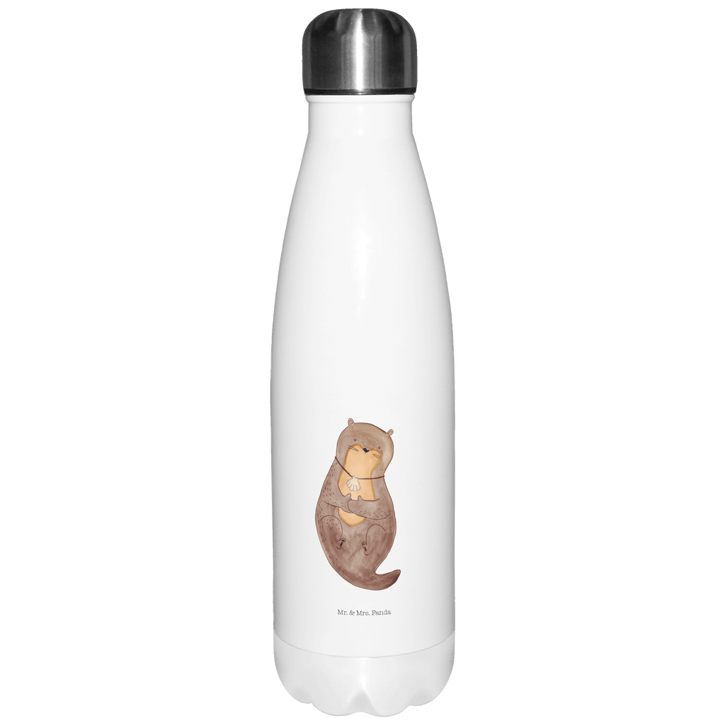 Thermosflasche Otter mit Muschelmedaillon Isolierflasche, Thermoflasche, Trinkflasche, Thermos, Edelstahl, Otter, Fischotter, Seeotter, Otterliebe, grübeln, träumen, Motivation, Tagträumen, Büro