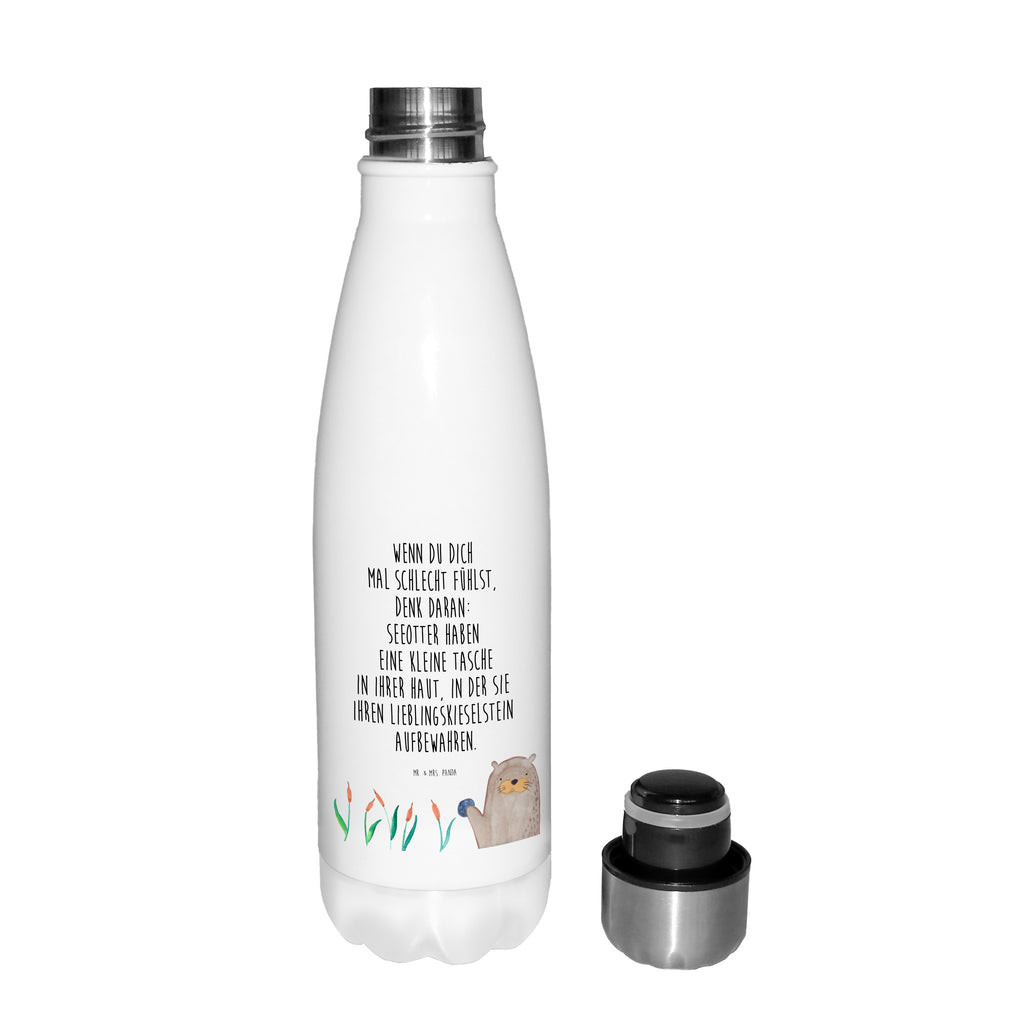 Thermosflasche Otter mit Stein Isolierflasche, Thermoflasche, Trinkflasche, Thermos, Edelstahl, Otter, Fischotter, Seeotter, Otter Seeotter See Otter