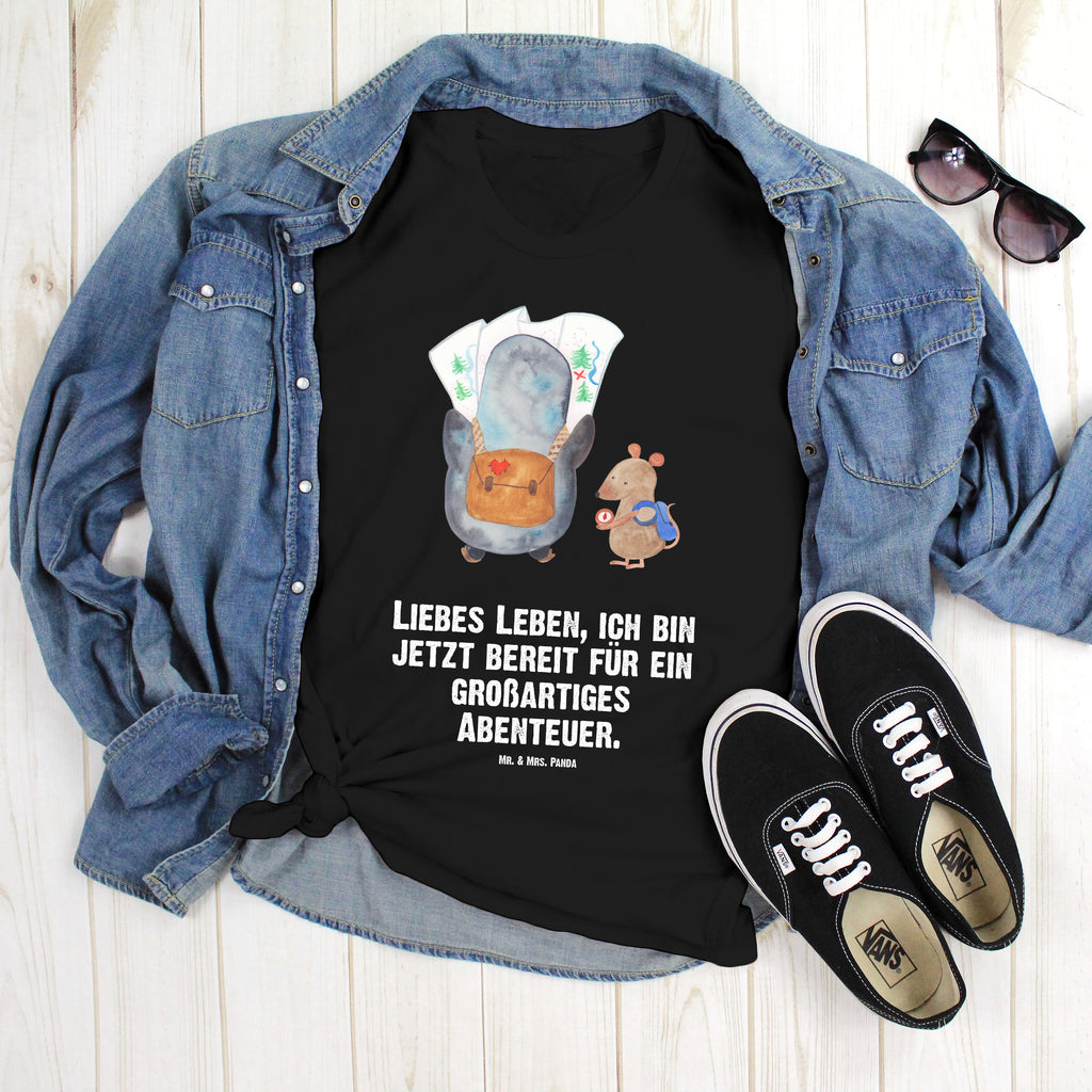 Größe M T-Shirt Pinguin & Maus Wanderer T-Shirt, Shirt, Tshirt, Lustiges T-Shirt, T-Shirt mit Spruch, Party, Junggesellenabschied, Jubiläum, Geburstag, Herrn, Damen, Männer, Frauen, Schlafshirt, Nachthemd, Sprüche, Pinguin, Pinguine, Abenteurer, Abenteuer, Roadtrip, Ausflug, Wanderlust, wandern