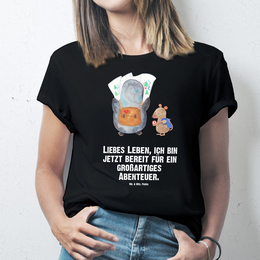 Größe M T-Shirt Pinguin & Maus Wanderer T-Shirt, Shirt, Tshirt, Lustiges T-Shirt, T-Shirt mit Spruch, Party, Junggesellenabschied, Jubiläum, Geburstag, Herrn, Damen, Männer, Frauen, Schlafshirt, Nachthemd, Sprüche, Pinguin, Pinguine, Abenteurer, Abenteuer, Roadtrip, Ausflug, Wanderlust, wandern