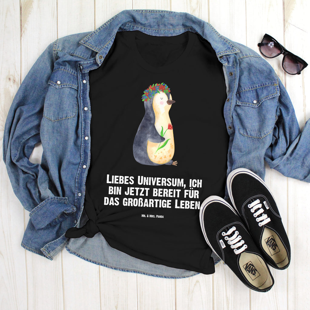 Größe XL T-Shirt Pinguin Blumenkranz T-Shirt, Shirt, Tshirt, Lustiges T-Shirt, T-Shirt mit Spruch, Party, Junggesellenabschied, Jubiläum, Geburstag, Herrn, Damen, Männer, Frauen, Schlafshirt, Nachthemd, Sprüche, Pinguin, Pinguine, Blumenkranz, Universum, Leben, Wünsche, Ziele, Lebensziele, Motivation, Lebenslust, Liebeskummer, Geschenkidee