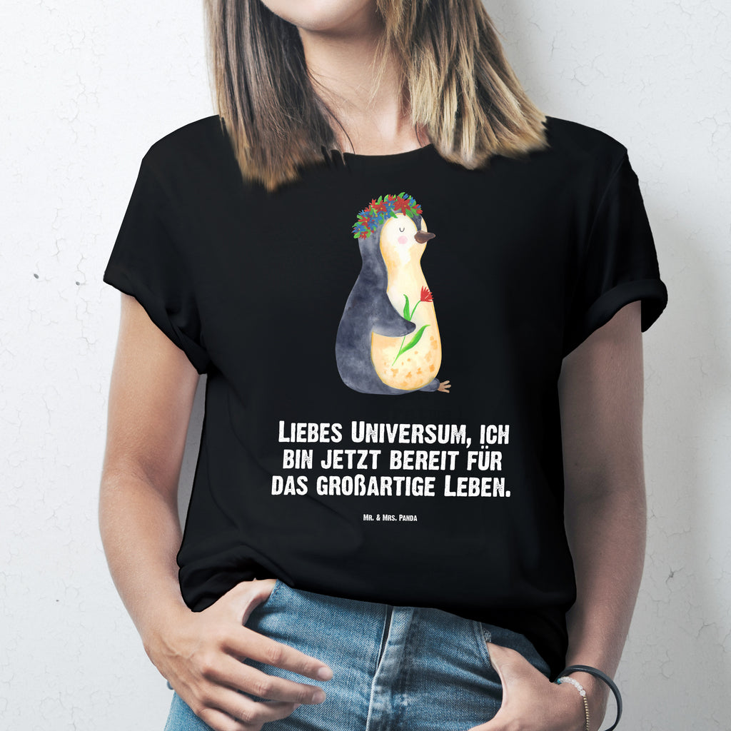Größe XL T-Shirt Pinguin Blumenkranz T-Shirt, Shirt, Tshirt, Lustiges T-Shirt, T-Shirt mit Spruch, Party, Junggesellenabschied, Jubiläum, Geburstag, Herrn, Damen, Männer, Frauen, Schlafshirt, Nachthemd, Sprüche, Pinguin, Pinguine, Blumenkranz, Universum, Leben, Wünsche, Ziele, Lebensziele, Motivation, Lebenslust, Liebeskummer, Geschenkidee