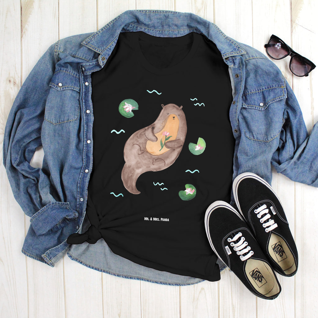 Größe L T-Shirt Otter mit Seerose T-Shirt, Shirt, Tshirt, Lustiges T-Shirt, T-Shirt mit Spruch, Party, Junggesellenabschied, Jubiläum, Geburstag, Herrn, Damen, Männer, Frauen, Schlafshirt, Nachthemd, Sprüche, Otter, Fischotter, Seeotter, Otter Seeotter See Otter