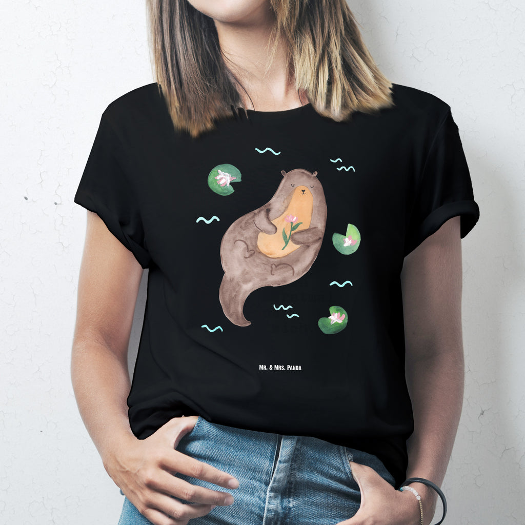 Größe L T-Shirt Otter mit Seerose T-Shirt, Shirt, Tshirt, Lustiges T-Shirt, T-Shirt mit Spruch, Party, Junggesellenabschied, Jubiläum, Geburstag, Herrn, Damen, Männer, Frauen, Schlafshirt, Nachthemd, Sprüche, Otter, Fischotter, Seeotter, Otter Seeotter See Otter