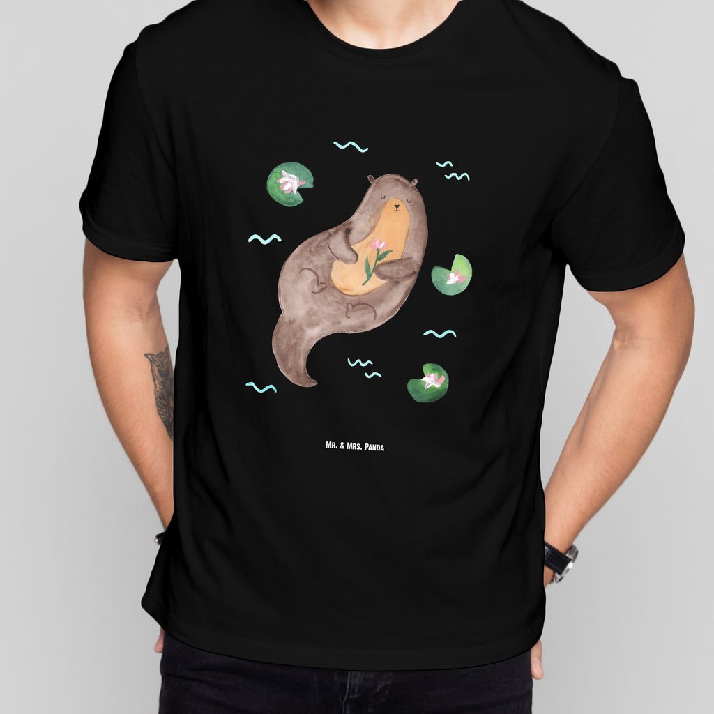 Größe L T-Shirt Otter mit Seerose T-Shirt, Shirt, Tshirt, Lustiges T-Shirt, T-Shirt mit Spruch, Party, Junggesellenabschied, Jubiläum, Geburstag, Herrn, Damen, Männer, Frauen, Schlafshirt, Nachthemd, Sprüche, Otter, Fischotter, Seeotter, Otter Seeotter See Otter
