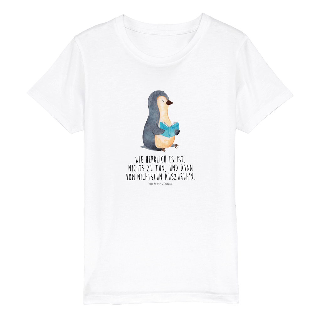 7-8 Jahre Kinder T-Shirt Pinguin Buch Pinguin, Pinguine, Buch, Lesen, Bücherwurm, Nichtstun, Faulenzen, Ferien, Urlaub, Freizeit