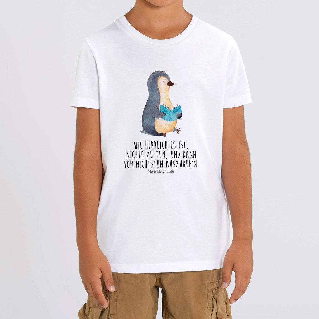 7-8 Jahre Kinder T-Shirt Pinguin Buch Pinguin, Pinguine, Buch, Lesen, Bücherwurm, Nichtstun, Faulenzen, Ferien, Urlaub, Freizeit
