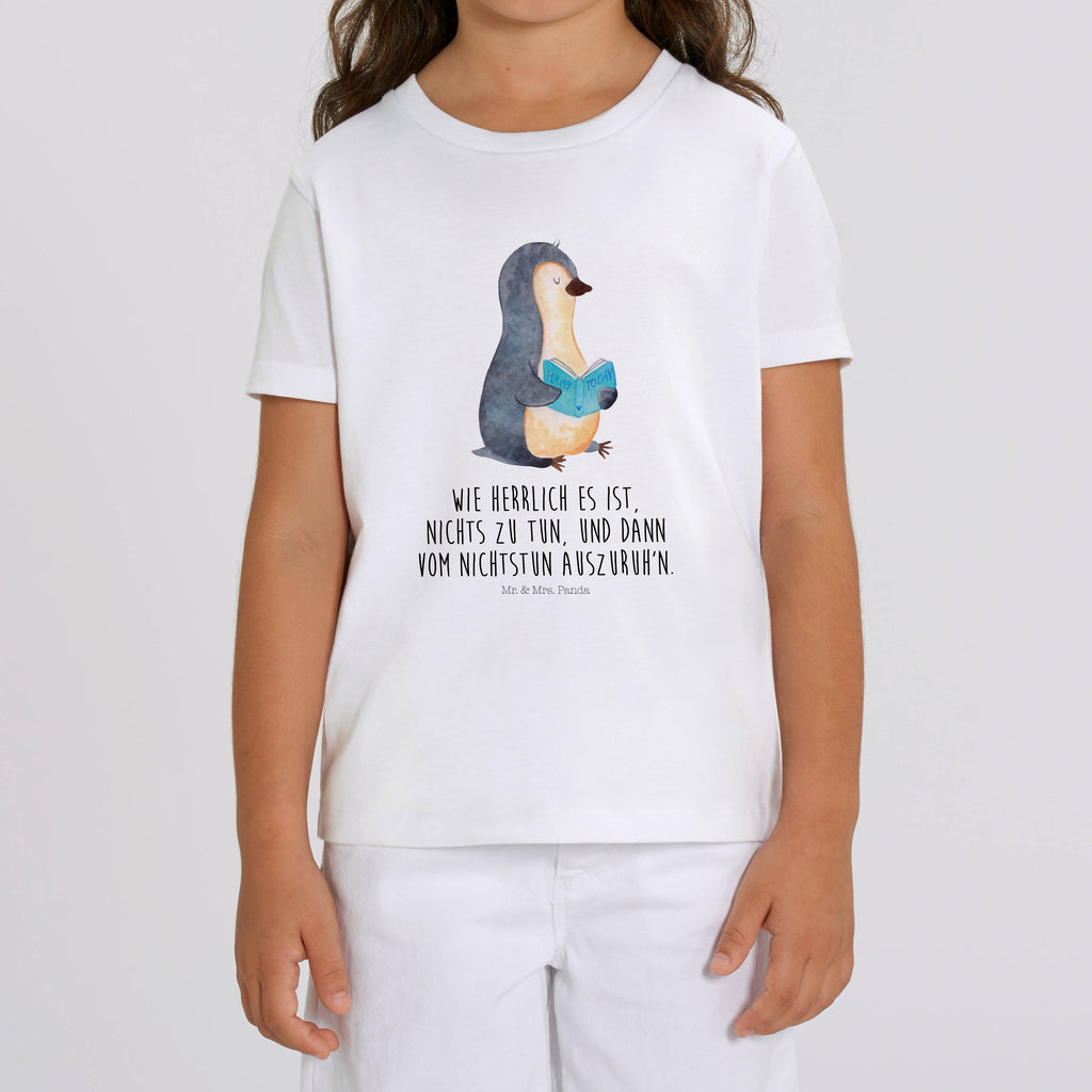 7-8 Jahre Kinder T-Shirt Pinguin Buch Pinguin, Pinguine, Buch, Lesen, Bücherwurm, Nichtstun, Faulenzen, Ferien, Urlaub, Freizeit