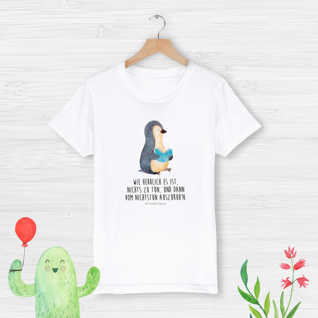 7-8 Jahre Kinder T-Shirt Pinguin Buch Pinguin, Pinguine, Buch, Lesen, Bücherwurm, Nichtstun, Faulenzen, Ferien, Urlaub, Freizeit