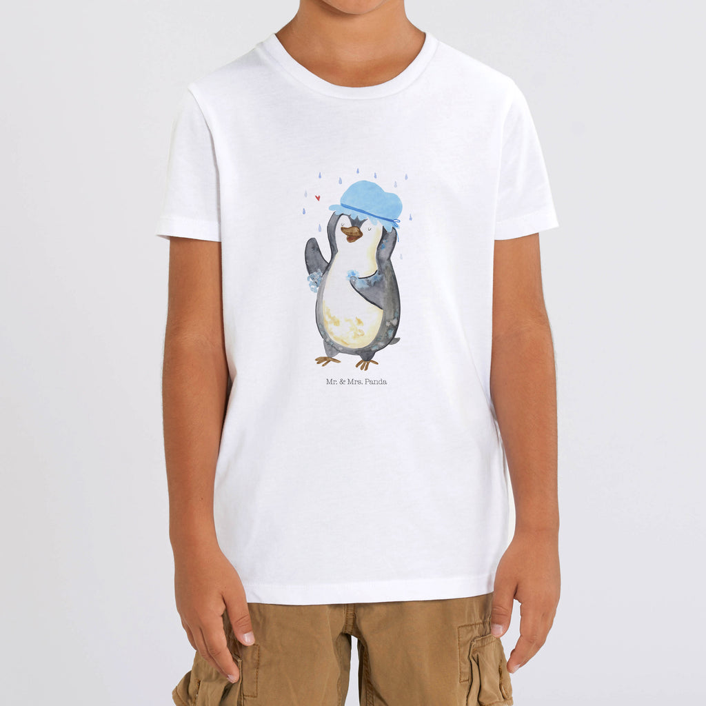 7-8 Jahre Kinder T-Shirt Pinguin duscht Pinguin, Pinguine, Dusche, duschen, Lebensmotto, Motivation, Neustart, Neuanfang, glücklich sein