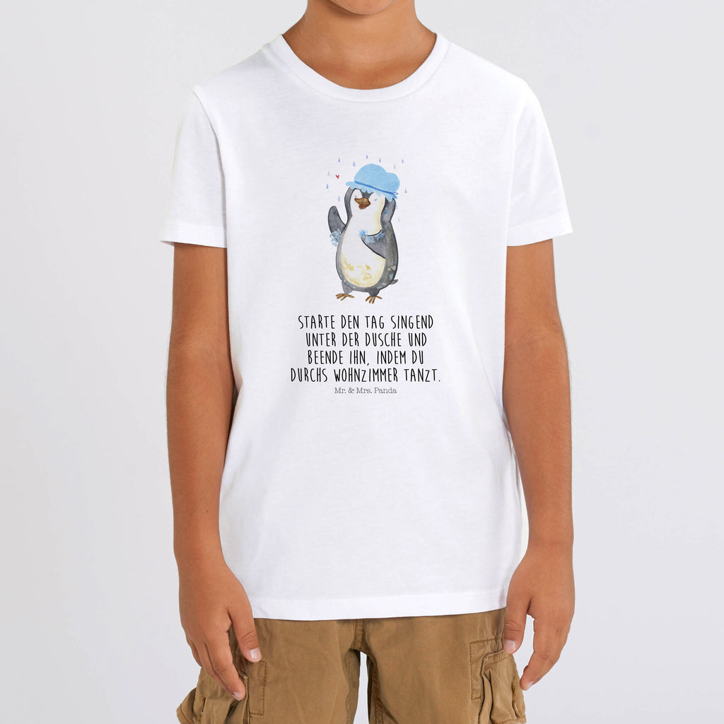 7-8 Jahre Kinder T-Shirt Pinguin duscht Pinguin, Pinguine, Dusche, duschen, Lebensmotto, Motivation, Neustart, Neuanfang, glücklich sein