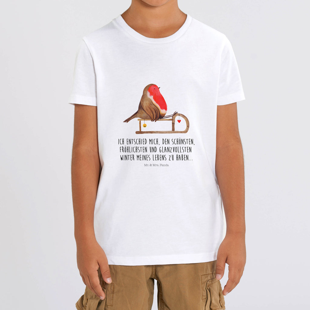 9-11 Jahre Kinder T-Shirt Rotkehlchen Schlitten Winter, Weihnachten, Weihnachtsdeko, Nikolaus, Advent, Heiligabend, Wintermotiv, Schlitten, Vogel