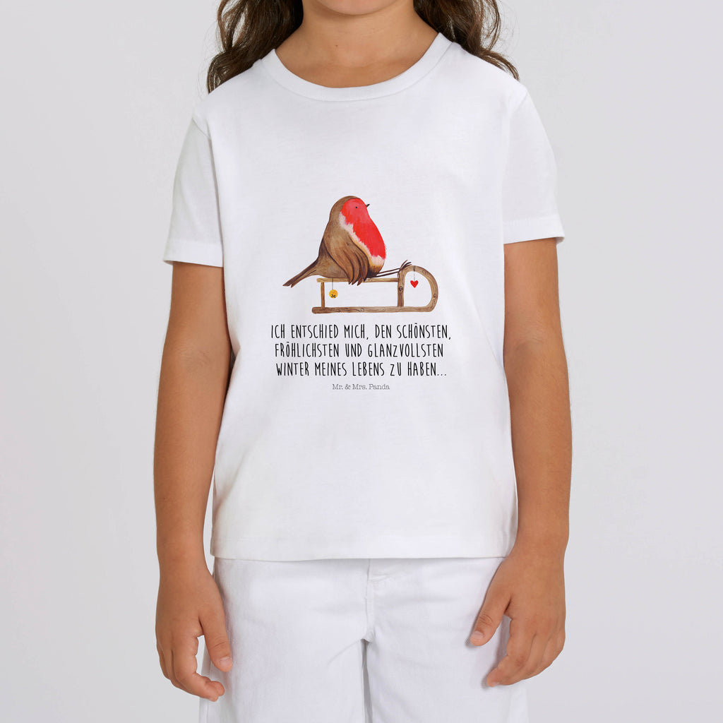 9-11 Jahre Kinder T-Shirt Rotkehlchen Schlitten Winter, Weihnachten, Weihnachtsdeko, Nikolaus, Advent, Heiligabend, Wintermotiv, Schlitten, Vogel