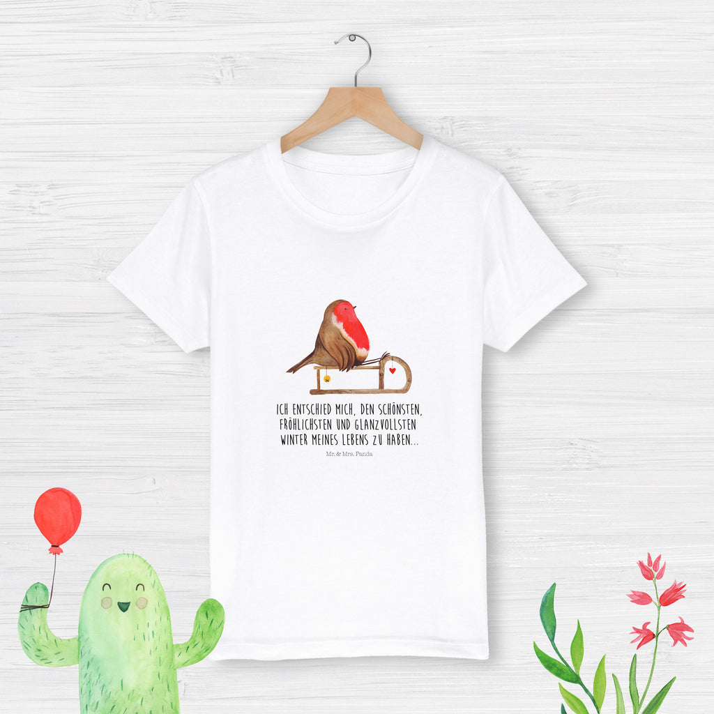 9-11 Jahre Kinder T-Shirt Rotkehlchen Schlitten Winter, Weihnachten, Weihnachtsdeko, Nikolaus, Advent, Heiligabend, Wintermotiv, Schlitten, Vogel