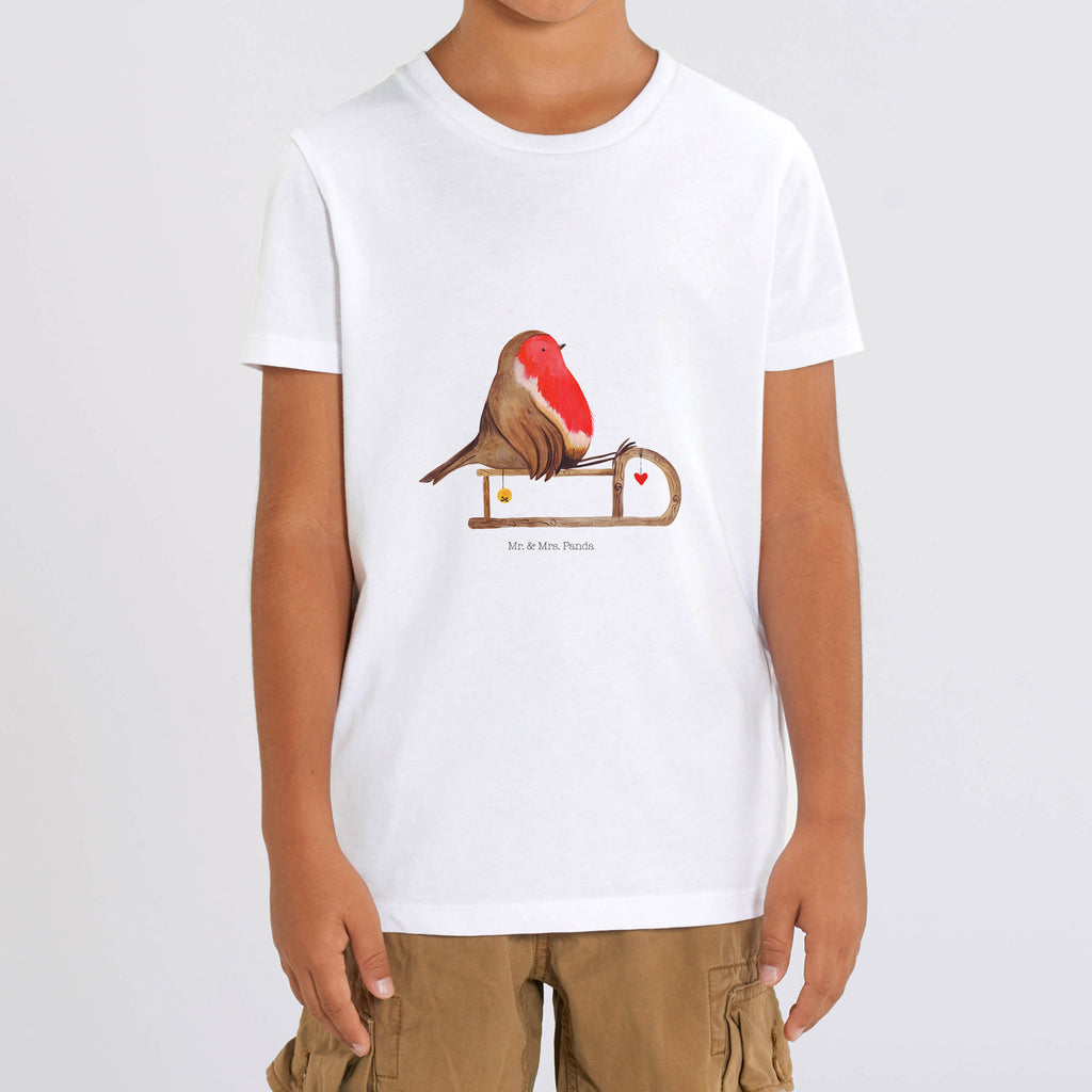 9-11 Jahre Kinder T-Shirt Rotkehlchen Schlitten Winter, Weihnachten, Weihnachtsdeko, Nikolaus, Advent, Heiligabend, Wintermotiv, Schlitten, Vogel