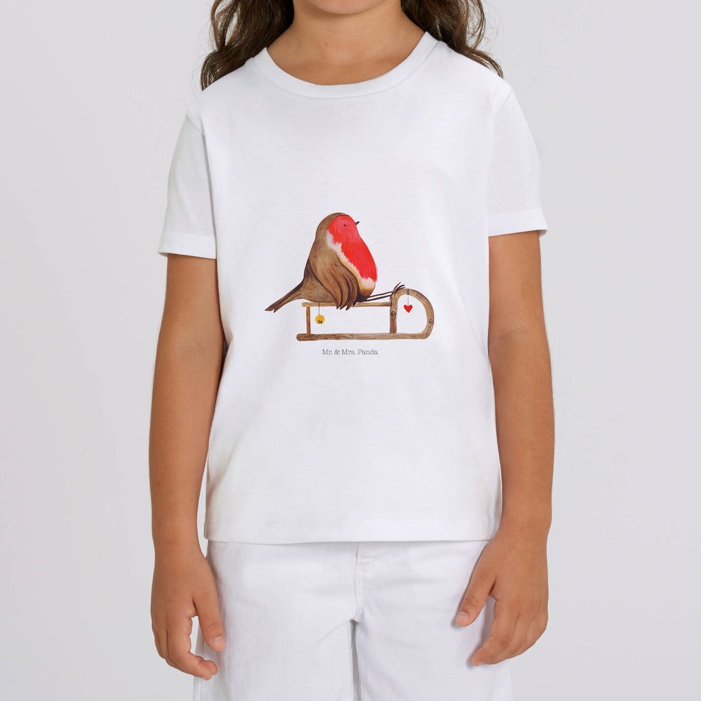 9-11 Jahre Kinder T-Shirt Rotkehlchen Schlitten Winter, Weihnachten, Weihnachtsdeko, Nikolaus, Advent, Heiligabend, Wintermotiv, Schlitten, Vogel