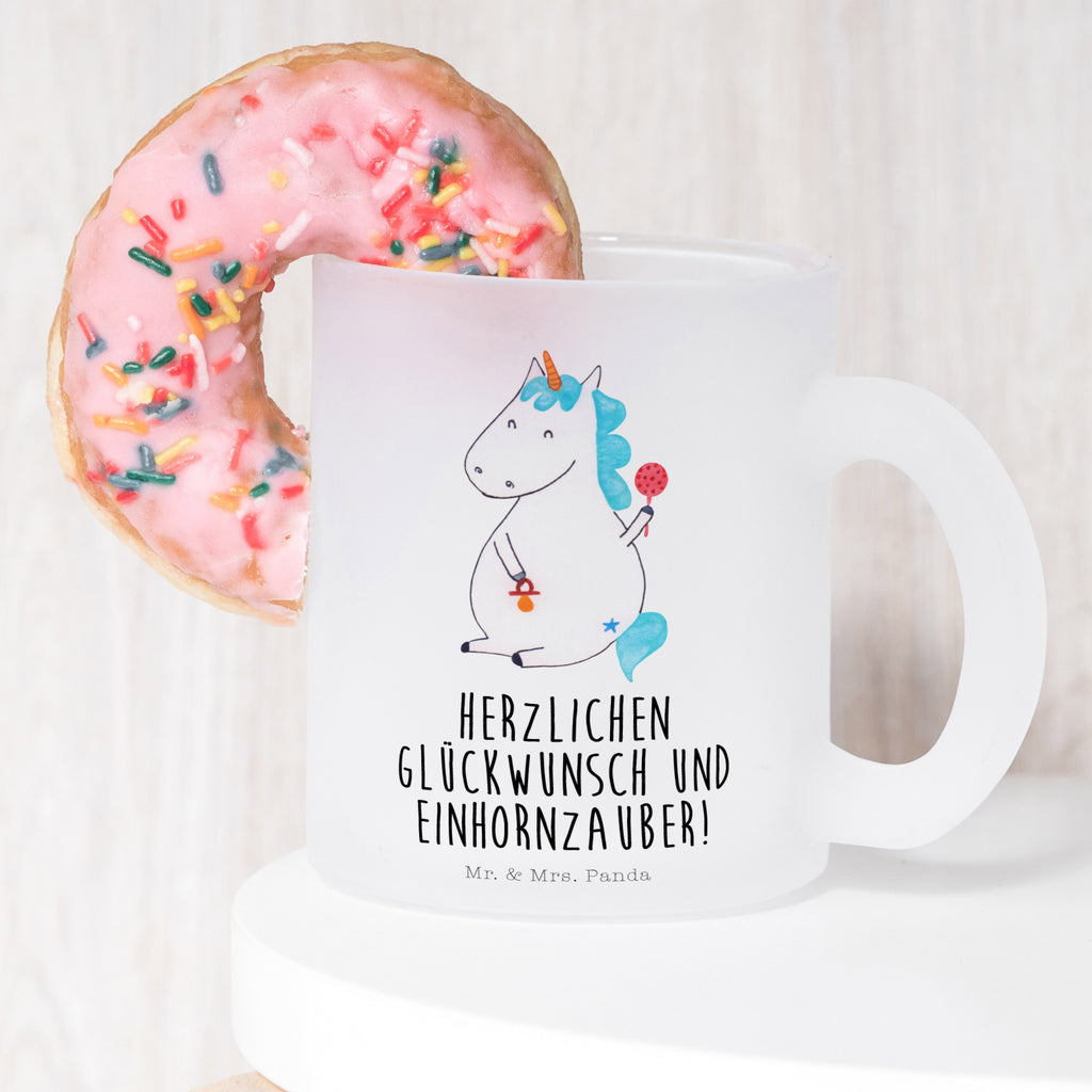 Teetasse Einhorn Baby Teetasse, Teeglas, Teebecher, Tasse mit Henkel, Tasse, Glas Teetasse, Teetasse aus Glas, Einhorn, Einhörner, Einhorn Deko, Pegasus, Unicorn, Mutter, Geburt, Geburtstag, erstes Kind, Baby, Babyglück, Nachwuchs, Eltern, Party, Kind, Schnuller