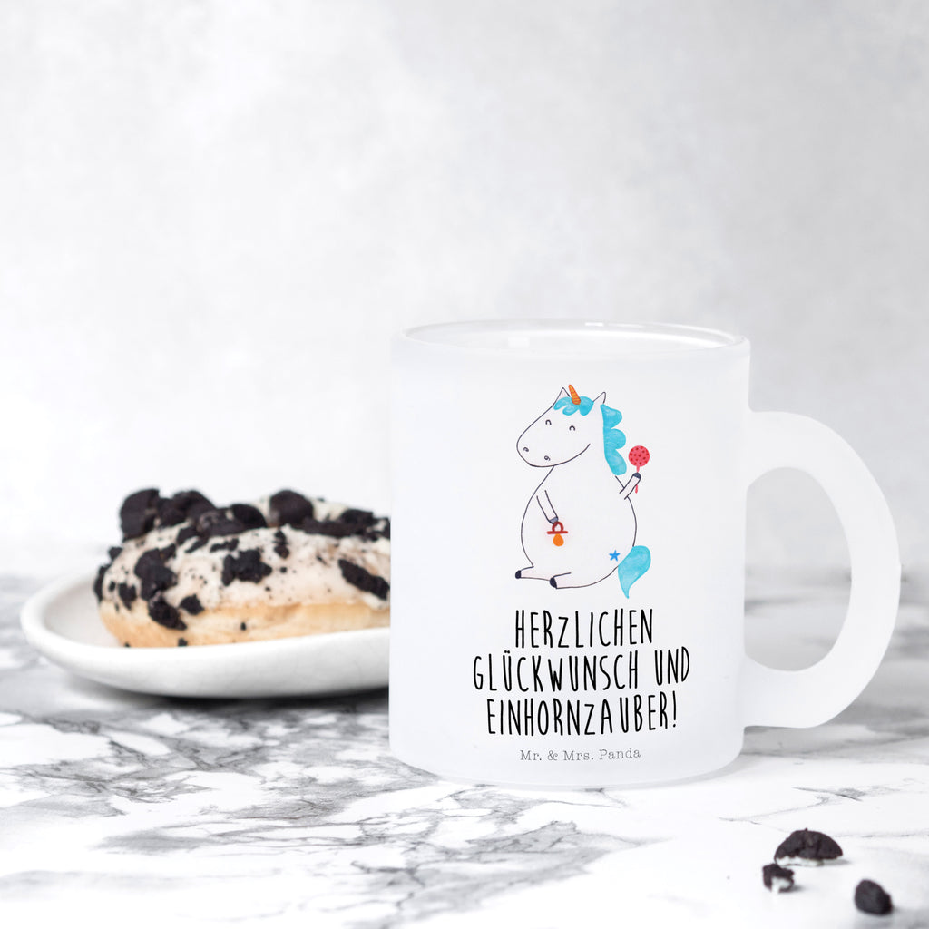 Teetasse Einhorn Baby Teetasse, Teeglas, Teebecher, Tasse mit Henkel, Tasse, Glas Teetasse, Teetasse aus Glas, Einhorn, Einhörner, Einhorn Deko, Pegasus, Unicorn, Mutter, Geburt, Geburtstag, erstes Kind, Baby, Babyglück, Nachwuchs, Eltern, Party, Kind, Schnuller