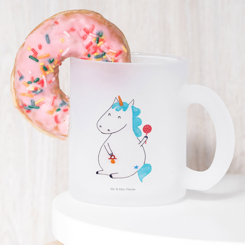 Teetasse Einhorn Baby Teetasse, Teeglas, Teebecher, Tasse mit Henkel, Tasse, Glas Teetasse, Teetasse aus Glas, Einhorn, Einhörner, Einhorn Deko, Pegasus, Unicorn, Mutter, Geburt, Geburtstag, erstes Kind, Baby, Babyglück, Nachwuchs, Eltern, Party, Kind, Schnuller
