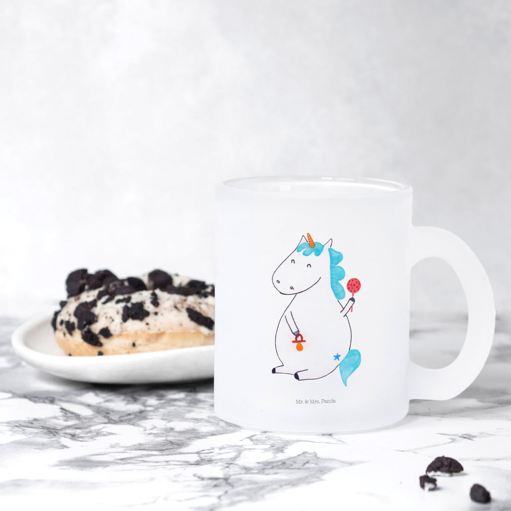 Teetasse Einhorn Baby Teetasse, Teeglas, Teebecher, Tasse mit Henkel, Tasse, Glas Teetasse, Teetasse aus Glas, Einhorn, Einhörner, Einhorn Deko, Pegasus, Unicorn, Mutter, Geburt, Geburtstag, erstes Kind, Baby, Babyglück, Nachwuchs, Eltern, Party, Kind, Schnuller