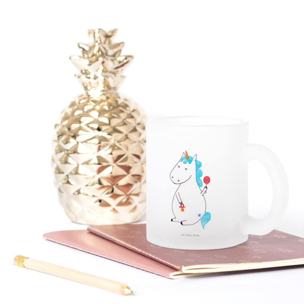 Teetasse Einhorn Baby Teetasse, Teeglas, Teebecher, Tasse mit Henkel, Tasse, Glas Teetasse, Teetasse aus Glas, Einhorn, Einhörner, Einhorn Deko, Pegasus, Unicorn, Mutter, Geburt, Geburtstag, erstes Kind, Baby, Babyglück, Nachwuchs, Eltern, Party, Kind, Schnuller