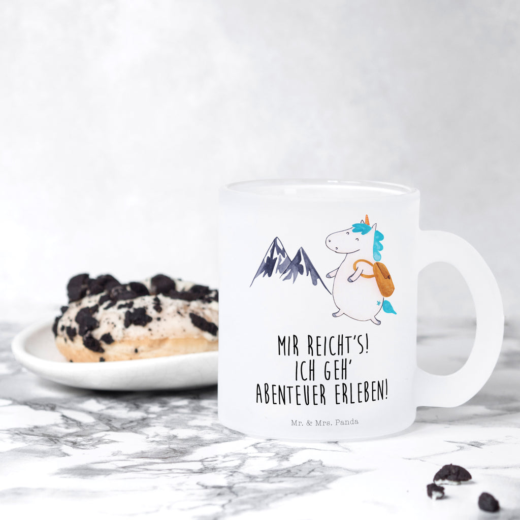 Teetasse Einhorn Bergsteiger Teetasse, Teeglas, Teebecher, Tasse mit Henkel, Tasse, Glas Teetasse, Teetasse aus Glas, Einhorn, Einhörner, Einhorn Deko, Pegasus, Unicorn, Bergsteiger, Abenteuer, Berge, Abenteurer, Weltenbummler, Weltreise, Reisen, Urlaub, Entdecker