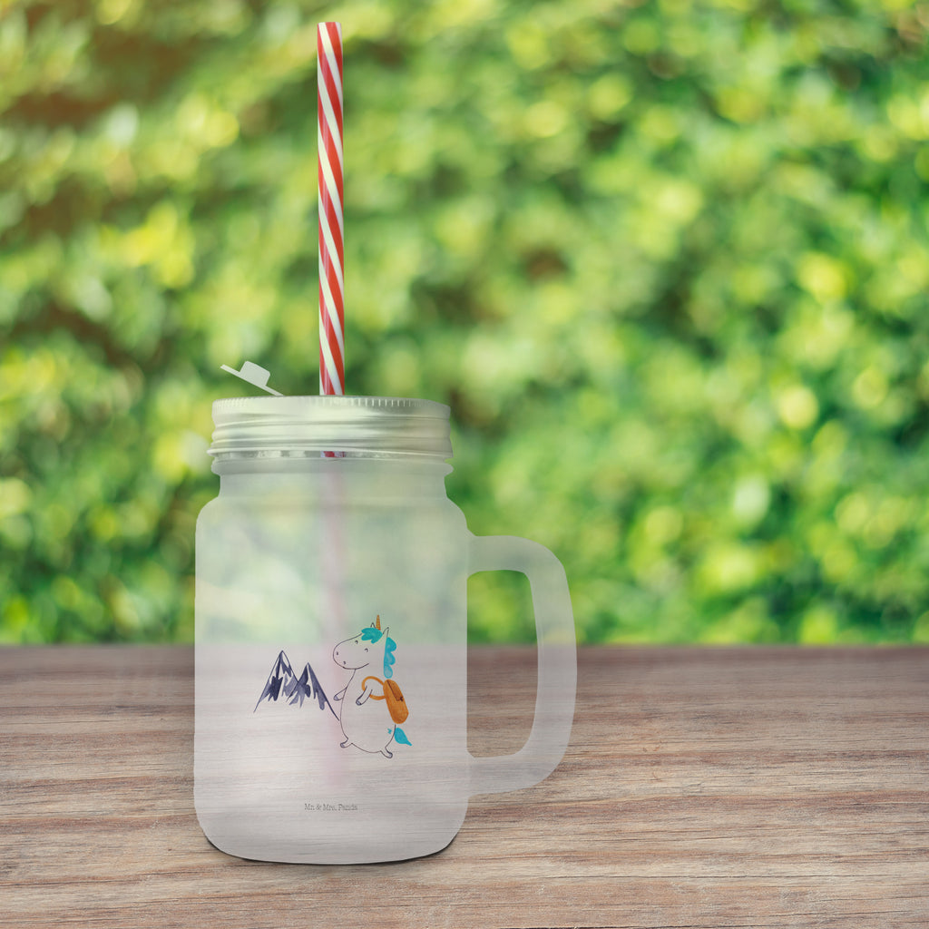 Trinkglas Mason Jar Einhorn Bergsteiger Mason Jar, Glas, Trinkglas, Henkelglas, Sommerglas, Einmachglas, Cocktailglas, Cocktail-Glas, Mason Jar Trinkglas, Satiniertes Glas, Retro-Glas, Strohhalm Glas, Schraubdeckel Glas, Sommerparty Einrichtung, Einhorn, Einhörner, Einhorn Deko, Pegasus, Unicorn, Bergsteiger, Abenteuer, Berge, Abenteurer, Weltenbummler, Weltreise, Reisen, Urlaub, Entdecker