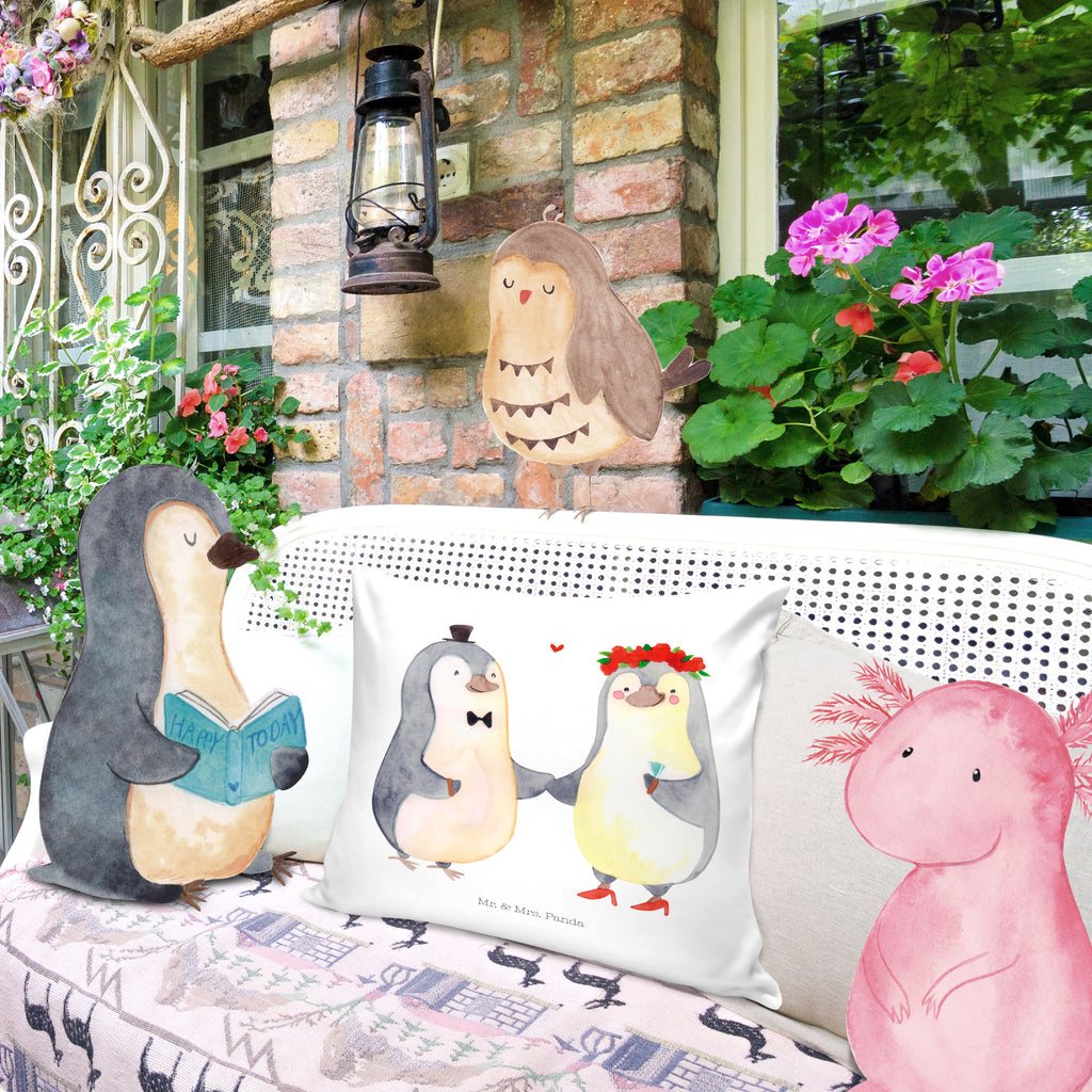 40x40 Kissen Pinguin Heirat Kissenhülle, Kopfkissen, Sofakissen, Dekokissen, Motivkissen, Liebe, Partner, Freund, Freundin, Ehemann, Ehefrau, Heiraten, Verlobung, Heiratsantrag, Liebesgeschenk, Jahrestag, Hocheitstag