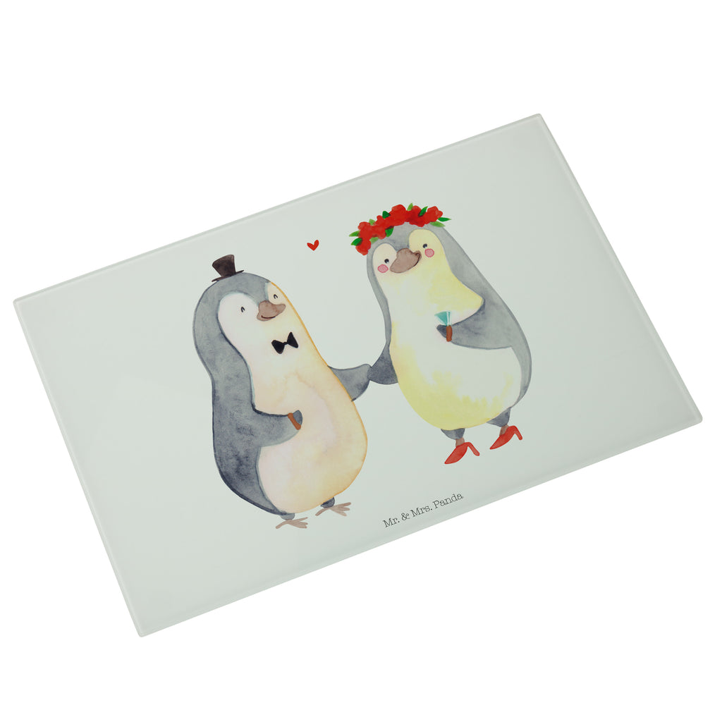 Medium Glas Schneidbrett Pinguin Heirat Glasschneidebrett, Schneidebrett, Liebe, Partner, Freund, Freundin, Ehemann, Ehefrau, Heiraten, Verlobung, Heiratsantrag, Liebesgeschenk, Jahrestag, Hocheitstag
