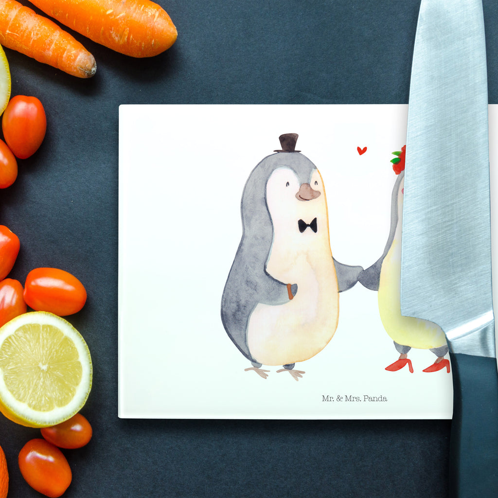 Medium Glas Schneidbrett Pinguin Heirat Glasschneidebrett, Schneidebrett, Liebe, Partner, Freund, Freundin, Ehemann, Ehefrau, Heiraten, Verlobung, Heiratsantrag, Liebesgeschenk, Jahrestag, Hocheitstag