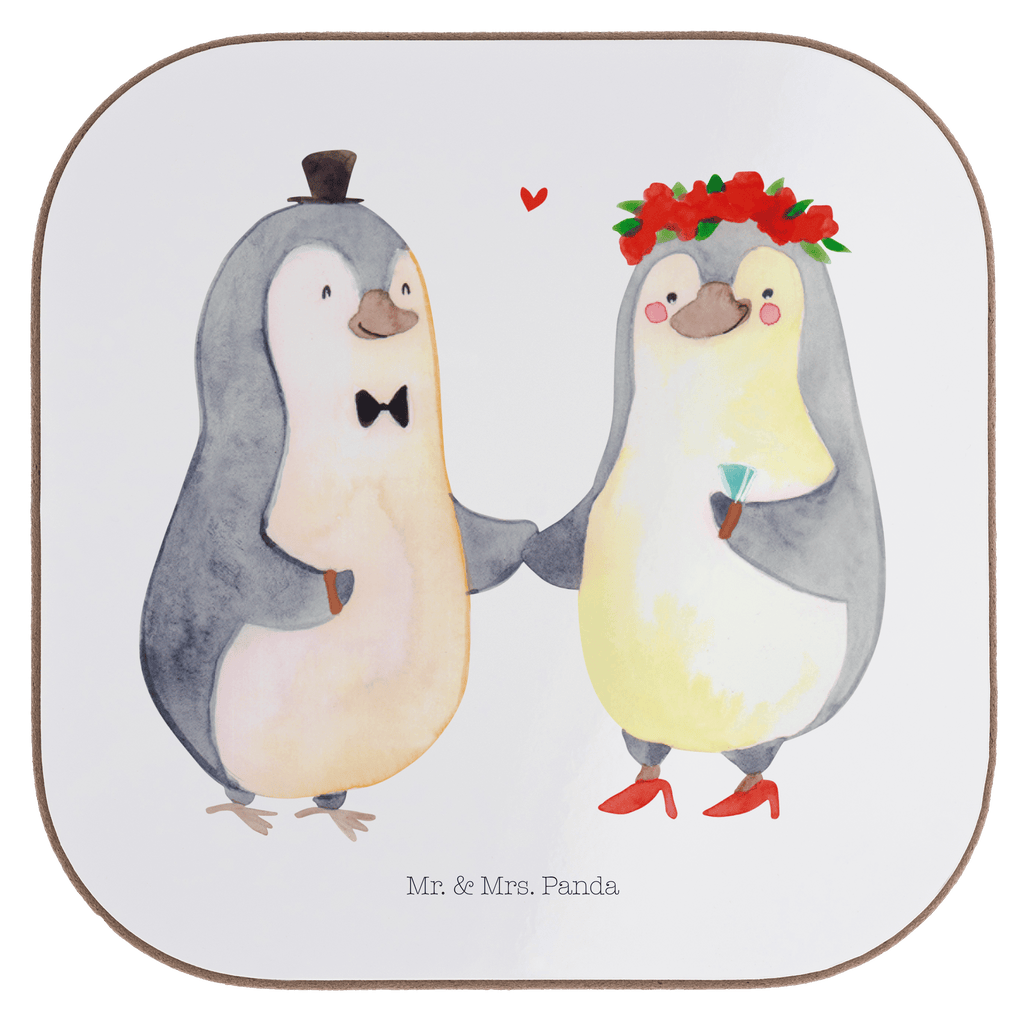Quadratische Untersetzer Pinguin Heirat Bierdeckel, Glasuntersetzer, Untersetzer Gläser, Getränkeuntersetzer, Liebe, Partner, Freund, Freundin, Ehemann, Ehefrau, Heiraten, Verlobung, Heiratsantrag, Liebesgeschenk, Jahrestag, Hocheitstag
