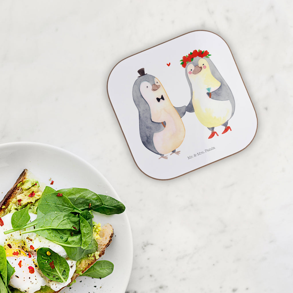Quadratische Untersetzer Pinguin Heirat Bierdeckel, Glasuntersetzer, Untersetzer Gläser, Getränkeuntersetzer, Liebe, Partner, Freund, Freundin, Ehemann, Ehefrau, Heiraten, Verlobung, Heiratsantrag, Liebesgeschenk, Jahrestag, Hocheitstag