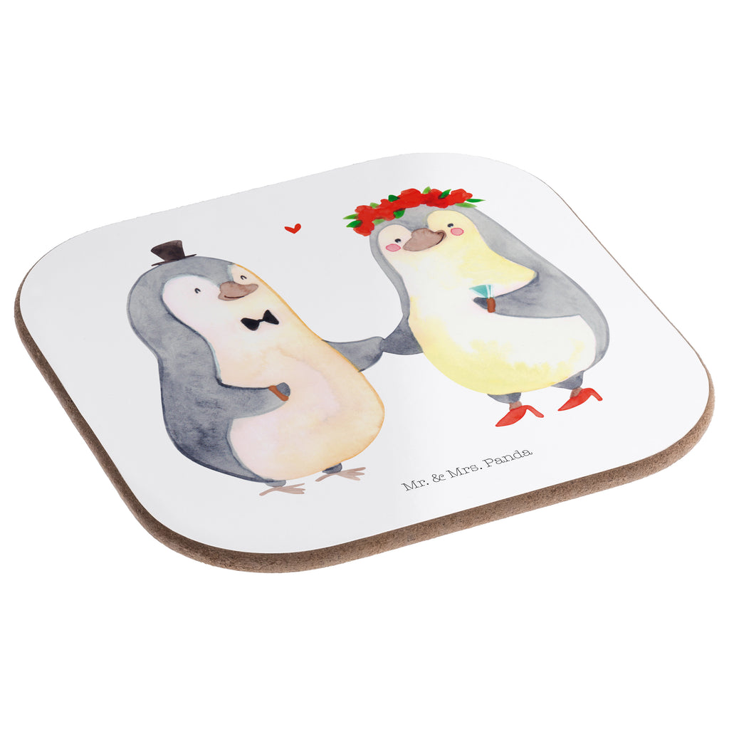 Quadratische Untersetzer Pinguin Heirat Bierdeckel, Glasuntersetzer, Untersetzer Gläser, Getränkeuntersetzer, Liebe, Partner, Freund, Freundin, Ehemann, Ehefrau, Heiraten, Verlobung, Heiratsantrag, Liebesgeschenk, Jahrestag, Hocheitstag
