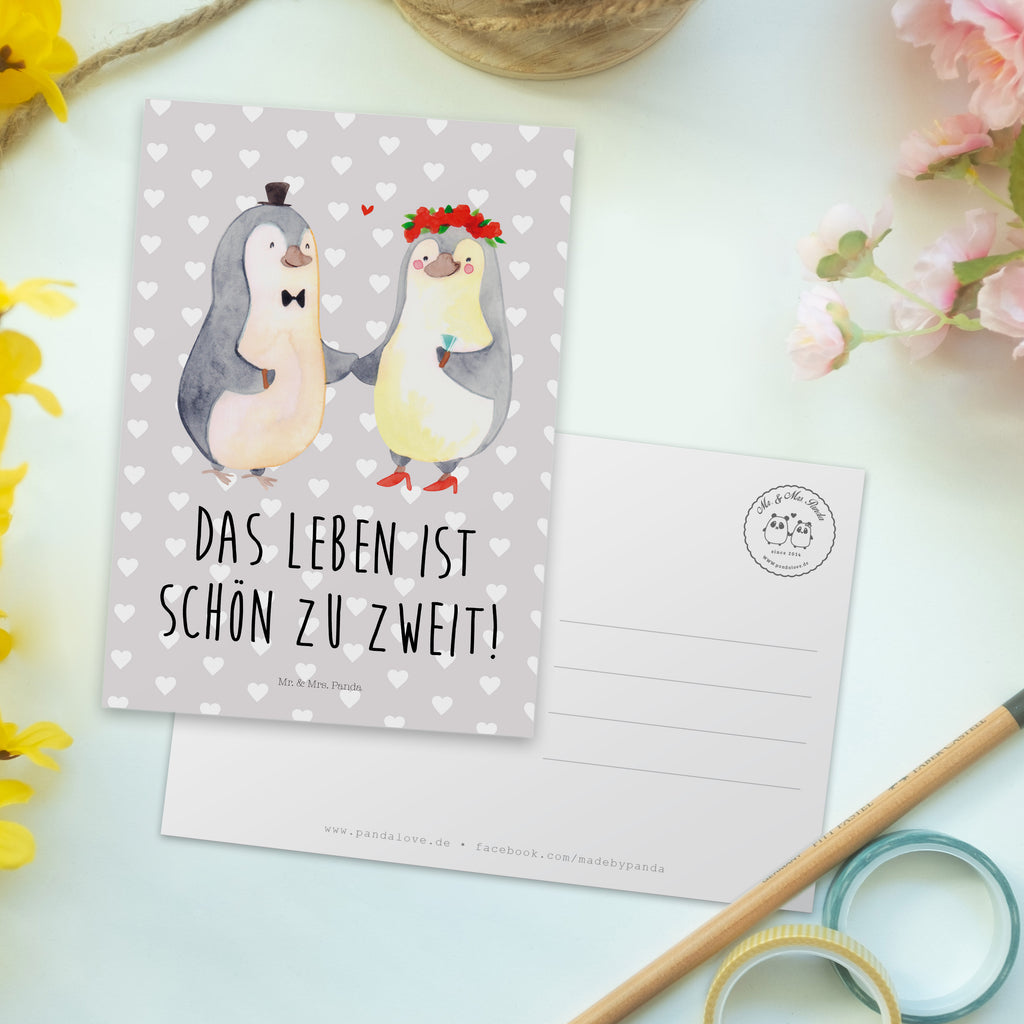 Postkarte Pinguin Heirat Geschenkkarte, Grußkarte, Karte, Einladung, Ansichtskarte, Geburtstagskarte, Einladungskarte, Dankeskarte, Liebe, Partner, Freund, Freundin, Ehemann, Ehefrau, Heiraten, Verlobung, Heiratsantrag, Liebesgeschenk, Jahrestag, Hocheitstag