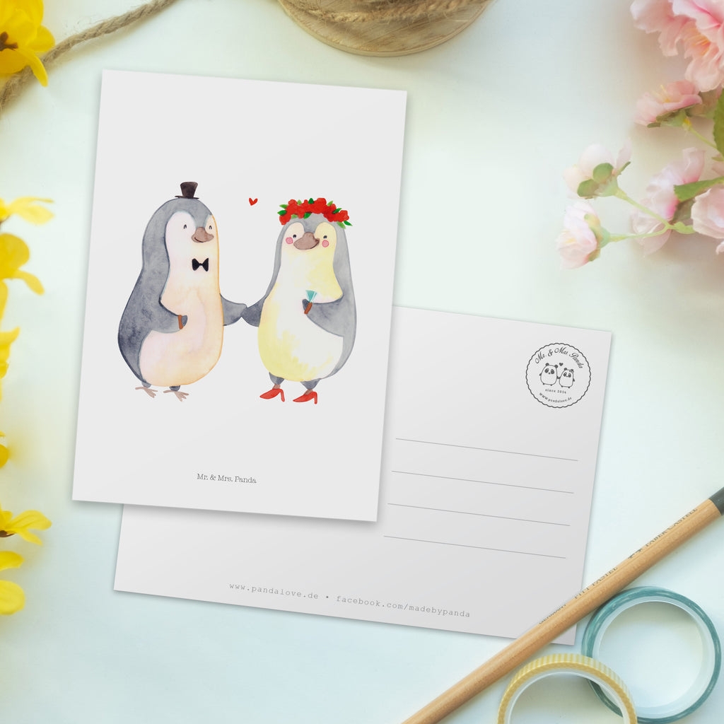 Postkarte Pinguin Heirat Geschenkkarte, Grußkarte, Karte, Einladung, Ansichtskarte, Geburtstagskarte, Einladungskarte, Dankeskarte, Liebe, Partner, Freund, Freundin, Ehemann, Ehefrau, Heiraten, Verlobung, Heiratsantrag, Liebesgeschenk, Jahrestag, Hocheitstag